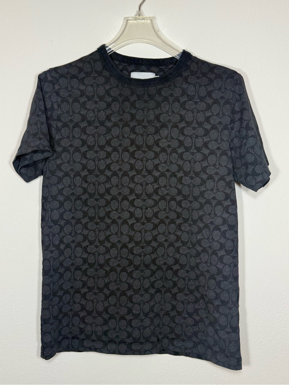 COACH Men's Black and Charcoal Signature Logo Short Sleeve Tee Size XS